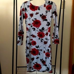 Charlotte Russe floral long sleeve, open back dress